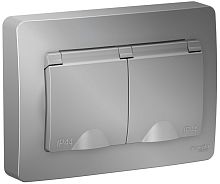 Розетка с заземлением Systeme Electric Blanca 1-м. 2-мод. крышка шторки IP44 алюминий картинка